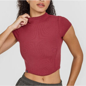 Oner Active Women's Burnt Cherry Red Mellow Rib Mid Mock Neck T-Shirt Size XS